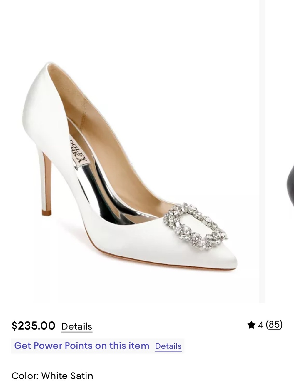 Badgley Mischka White Satin Pointed Crystal-Buckle Pump